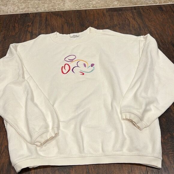 Vintage Walt Disney World White Mickey Sweater Sweatshirt Size XL Ribbed Texture - Picture 1 of 8